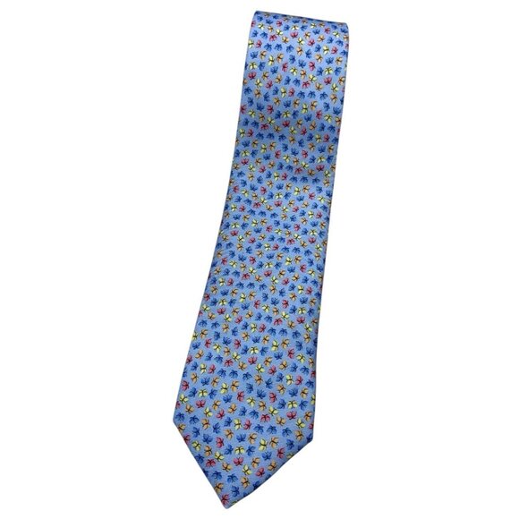 HARVIE & HUDSON Men's 100% Silk Necktie LUXURY Tie Blue Butterfly W:3.8" EUC